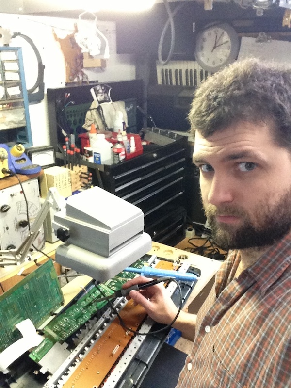 david morrin soldering at the workbench