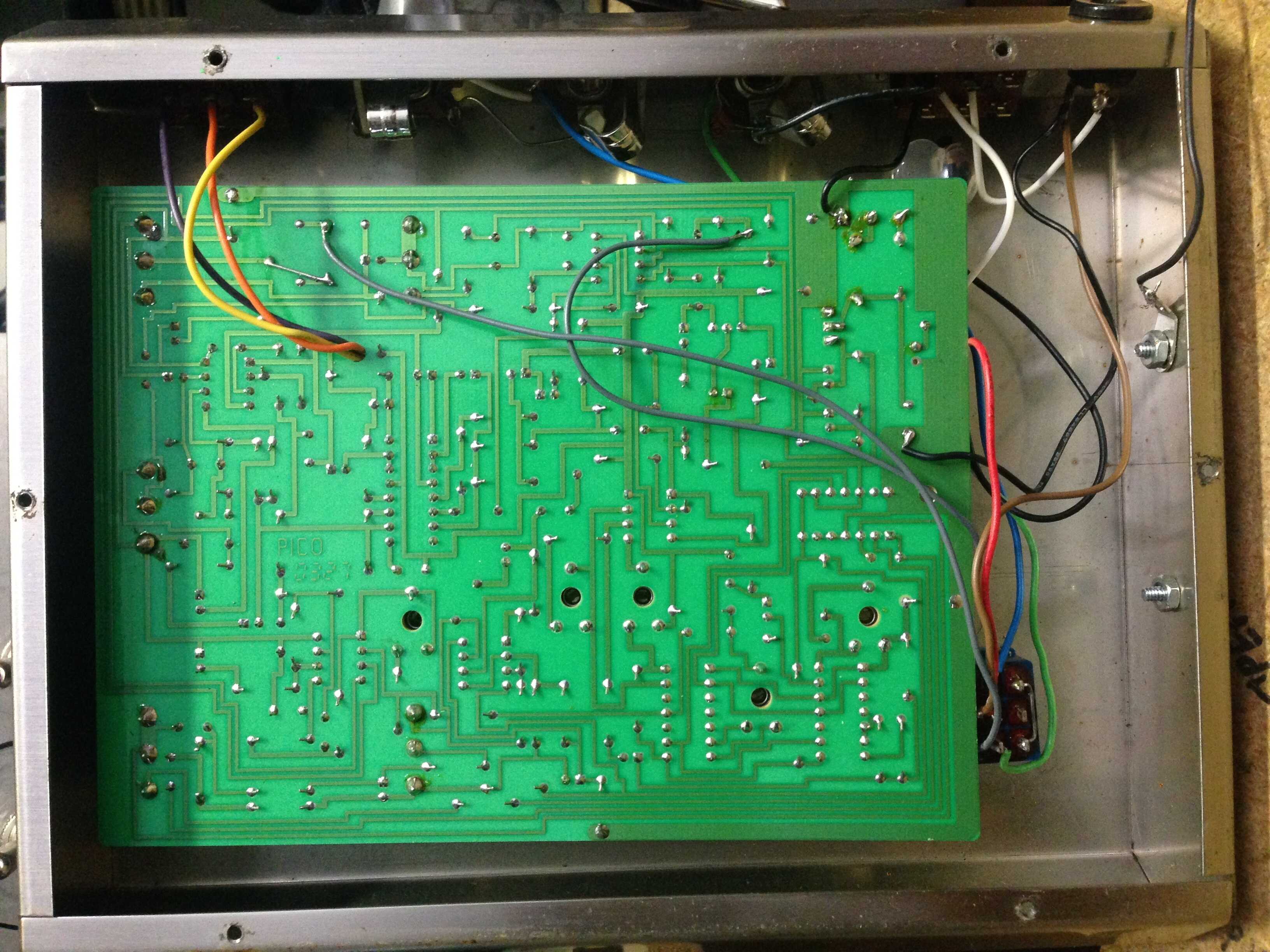 EC 2000 Deluxe Memory Man PCB solder side (no power transformer, hard bypass)