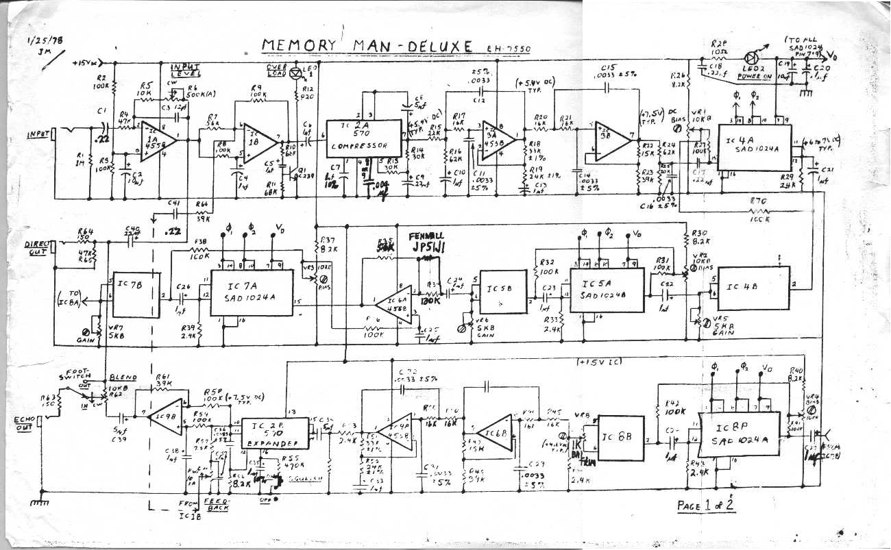 EH 7550 Deluxe Memory Man schematic, main page