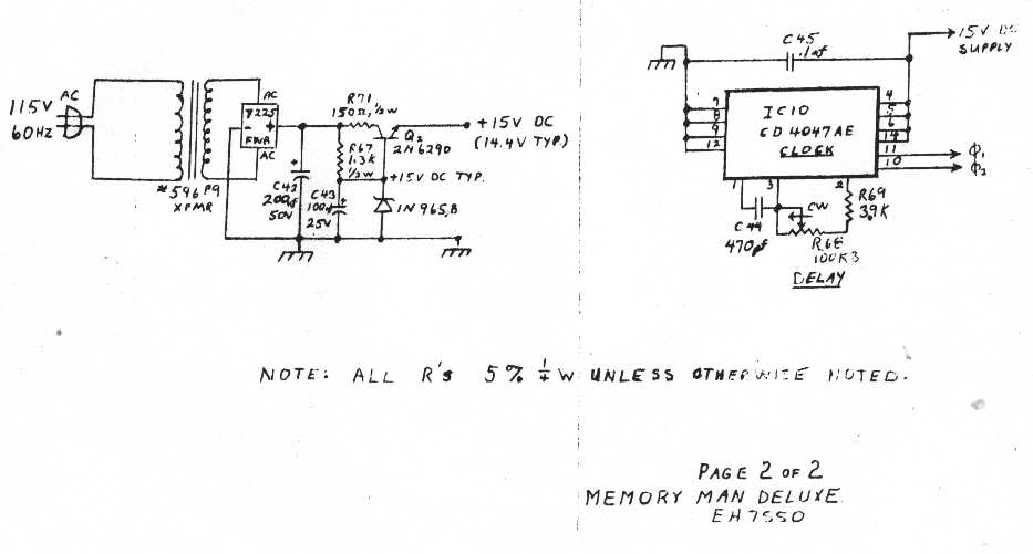 EH 7550 Deluxe Memory Man schematic, power supply page