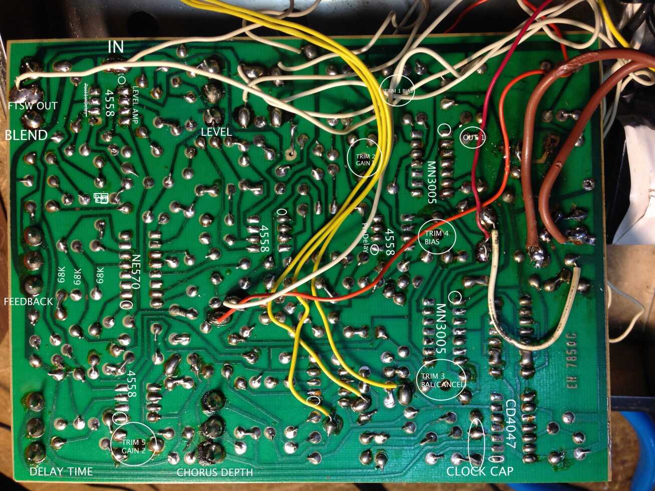 EH 7850 Memory Man solder side of PCB