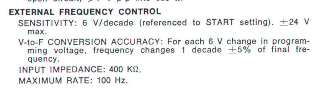 Excerpt from HP Model 3305A Sweep Plug-In specification sheet.