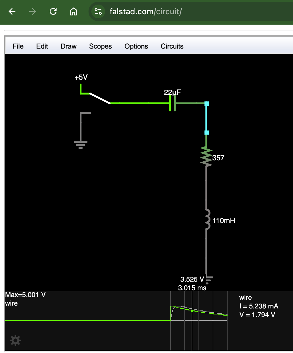 Screenshot of circuit simulation.