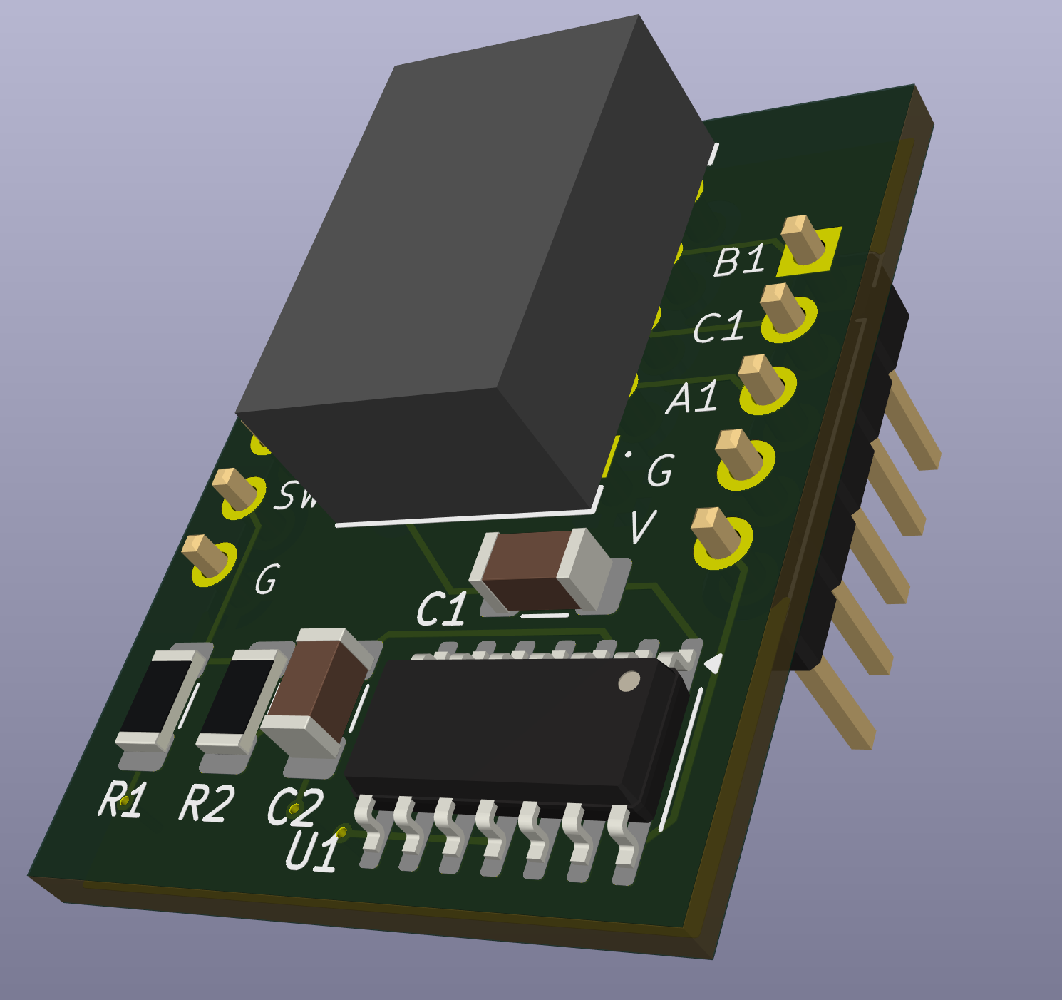 3D render of PCB for relay.