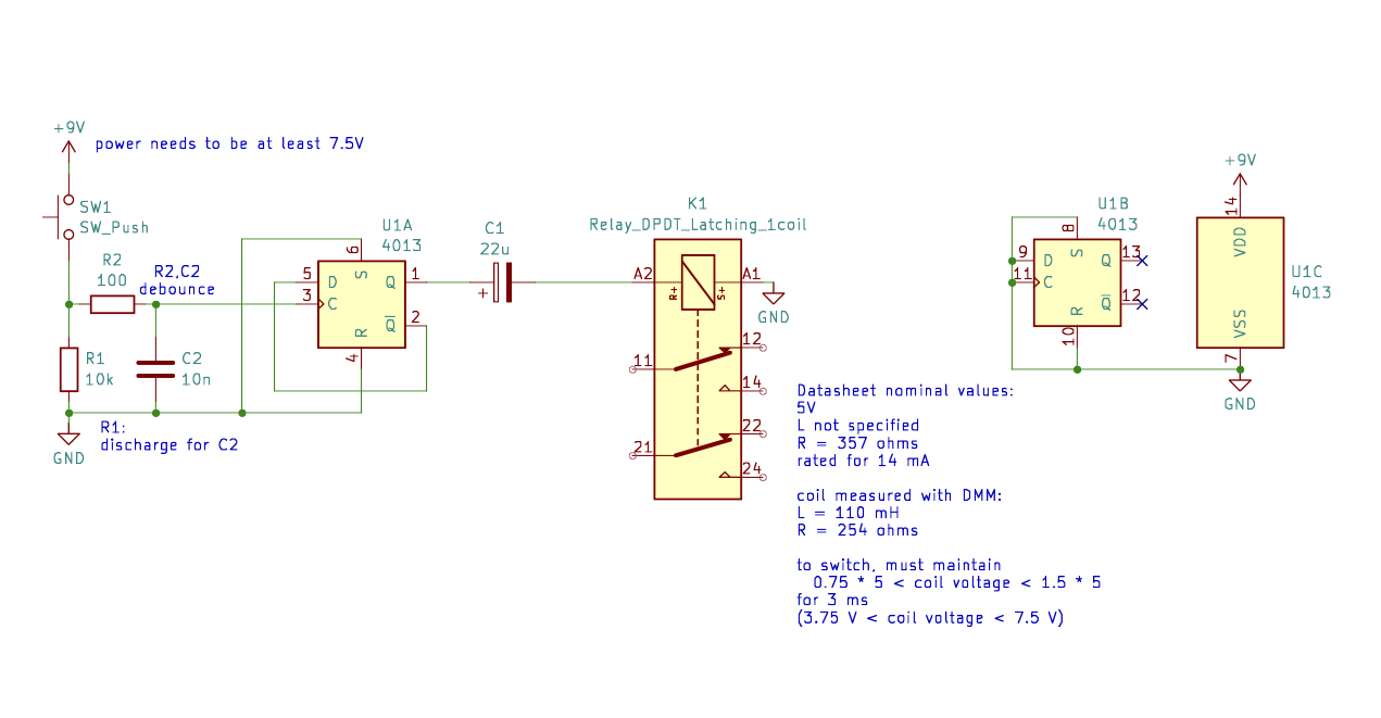 Schematic for testing the TQ2 latching relay.